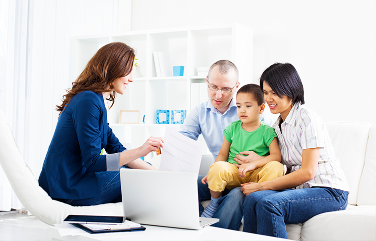 Family discussing term policies with an advisor